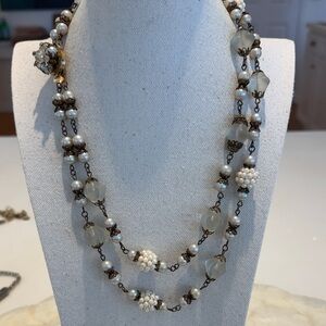 Elegant Antique Pearl and Crystal Necklace
